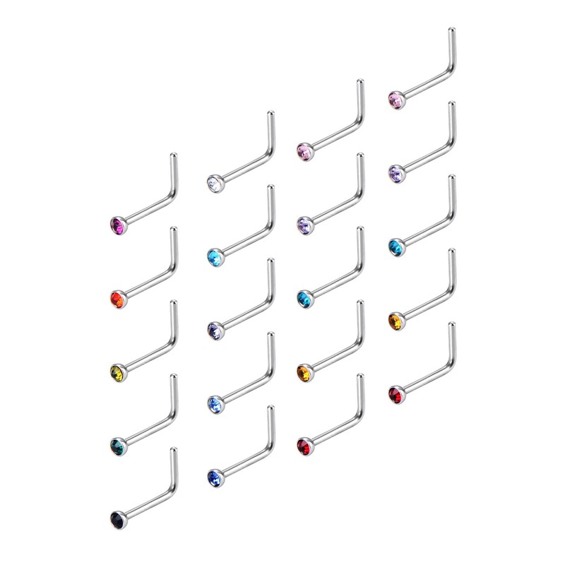 Mudder 20 Pieces Curved Nose Stud Stainless Steel Nose Ring