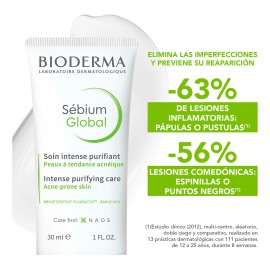 Bioderma Sébium Global Crema Facial, Elimina y Previene Imperfecciones, Piel con Acné, 30 ml