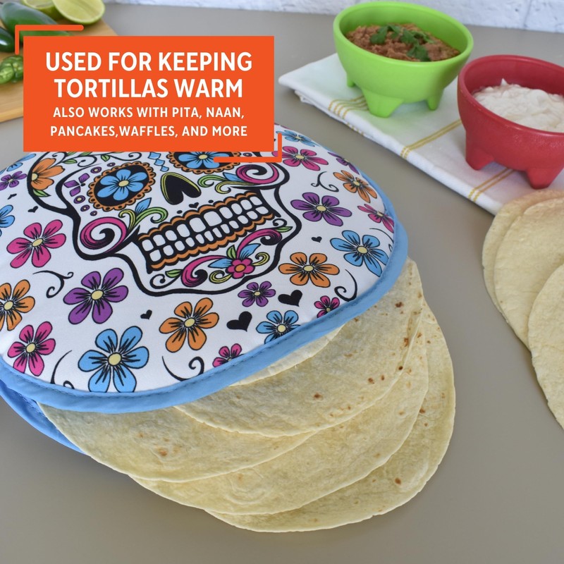 IMUSA 12" Insulated Microwaveable Cloth Tortilla Warmer (Calabera, Dia de