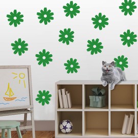 72× Small Daisy Flowers Decals Daisy Wall Decals Spring Flora Wall Stickers Peel and Stick for Wall Nursery Bedroom Living Room Home Wall Car Bumper Decor (Green)