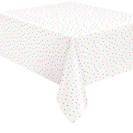 Unique 22543 Plastic Tablecloth-2.13 m x 1.37 m-Dots & Stars Birthday Party-1 Count (Pack of 1), Multicolour