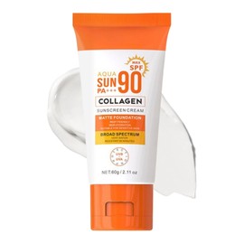 Collagen Sunscreen SPF 90 Face Sun Cream，Non Greasy Sun Protection & Total Sunblock for All Skin，Travel Essentials&Beach Essentials，Zinc Sunscreen with Non Nano Zinc Oxide