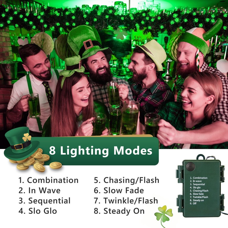 ODEETRONIC 2 Sets Shamrock String Lights, Total 32.8ft 100 LED