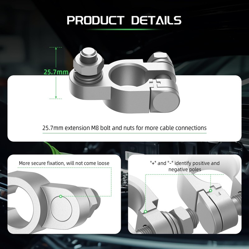 Battery Terminal Connectors Kit, Heavy Duty Positive Negative Auto Car