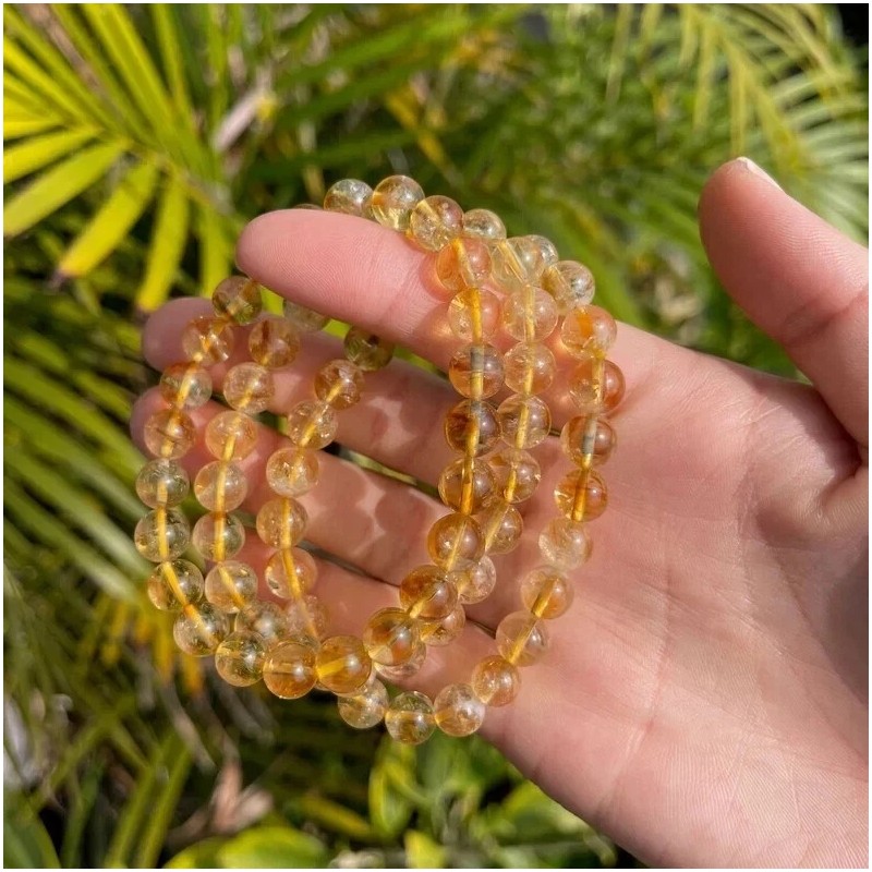 Natural Citrine 6mm Round Beads Dainty Gemstone Elastic Stretch Bracelet