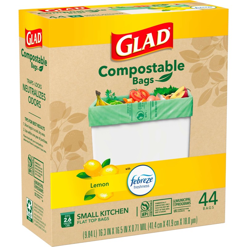 Glad Trash Bags, Kitchen Compost Bags 2.6 Gallon Garbage Bags,