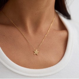 Valloey Rover Gold Star Necklace,Dainty 14K Gold Plated Sterling Silver Round Dot Tiny Heart Little Star CZ Choker Necklace Jewelry Gift for Women(NCK-Gold-star)