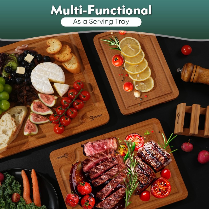 Bamboo Cutting Board, Non Slip Wood Cutting Boards for Kitchen