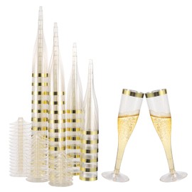 glowserve 36 Pack Plastic Champagne Flutes 6.5 Oz Disposable Champagne Glasses Gold Rim & Glitter Gold Plastic Glass Flute for Wedding Cocktail Elegant and Durable Stemware for Birthday Party Supplies