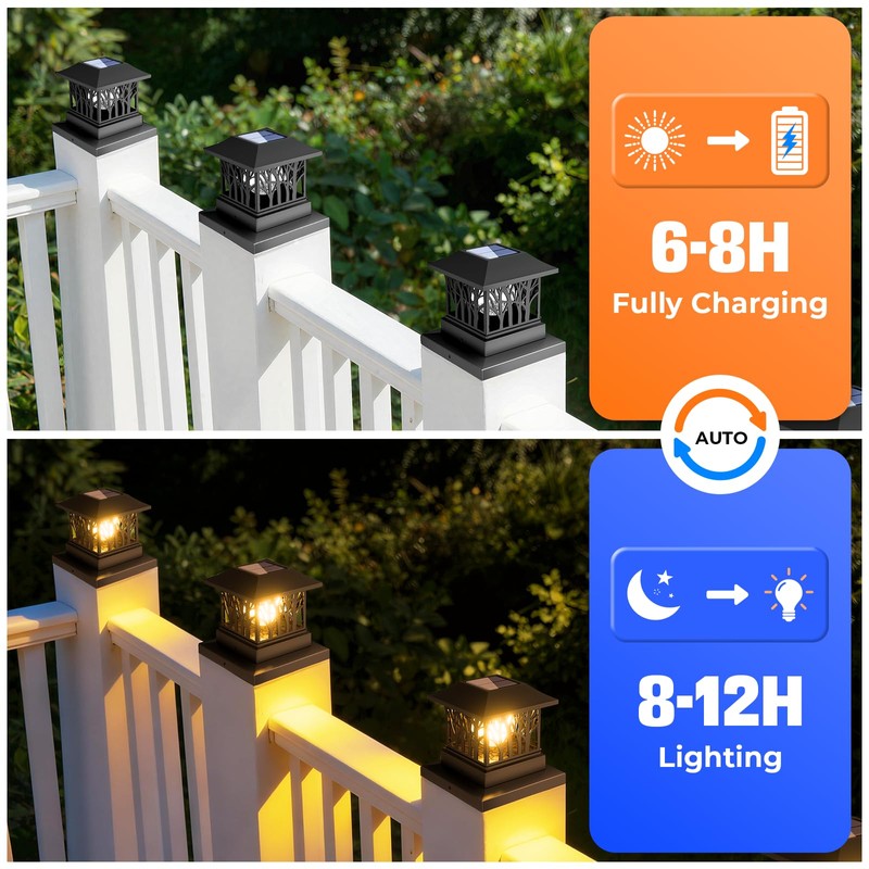 Viewsun 8 Pack Solar Post Cap Lights, Outdoor Fence Solar