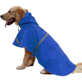 NACOCO Large Dog Raincoat Adjustable Pet Water Proof Clothes Lightweight Rain Jacket Poncho Hoodies with Strip Reflective (XXL, Blue)