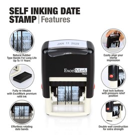ExcelMark 7820 Self-Inking Rubber Date Stamp – Great for Shipping, Receiving, Expiration and Due Dates – Red Ink