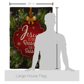 Christmas Decorations Nativity Tapestry Wood Dowel Set Rod Home Applique Banner Textile Poster Flag Pole Room Wall Scroll Hanging Religious Christian Gifts Jesus is the Reason Indoor Decor Made In USA