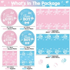 Gender Reveal Decorations - Including Gender Reveal Plates, Napkins, Team Boy Team Girls Tablecloth for Baby Shower He or She Gender Reveal Party Supplies, Serve 20 Guest (Gender Reveal-20 set)