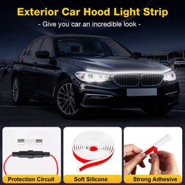 Universal LED Daytime Running Light 150 cm Flexible Waterproof Strip Light 10-16 V Dynamic Scan Start Up Hoodbeam Kit Scan Starting Car Hood Light Strip Bonnet Light Strip for SUV, Truck