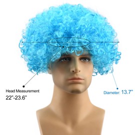 Unisex Short Fluffy Afro Wigs - Women Men Kinky Curly Disco Hippie Wig Made of Heat-Resistant Synthetic Fiber for Costume Cosplay Halloween Christmas Party (6 Light Blue)