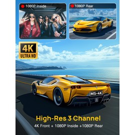 Anyski 3 Channel 4K Dash Cam Front and Rear Inside, Built-in 5G WiFi, 4K+1080P+1080P Dash Camera for Cars with 64GB Card, Dashcam with Loop Recording, G-Sensor, 24H Parking Monitor, Silver