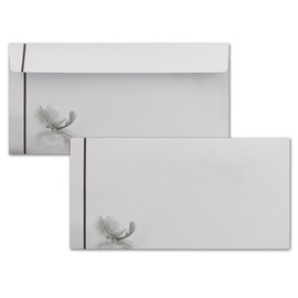 10 x Hilde Sympathy Cards Set - Feather Motif - DIN Long Thank You Complete Package with Envelope & Insert Sheets & Black Jewellery Ribbon - Mourning Papers by Gustav Neuser