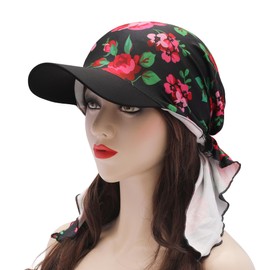 ZLYC Women Chemo Headwear Brim Lightweight Beanie Hat Pre Tied Head Scarf(Rose Black),One Size