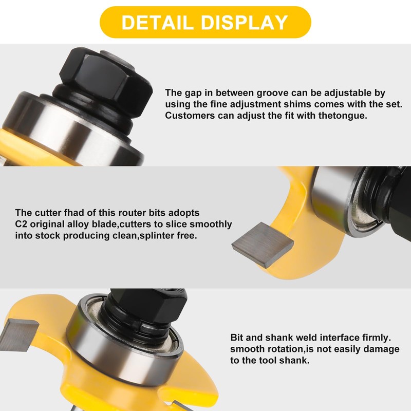 Tongue and Groove Router Bit Set 1/4 Inch Shank, UTRUSTTO