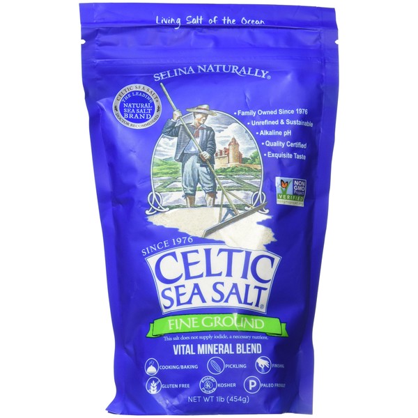 Fine Ground Celtic Sea Salt – (1) 16 Ounce Resealable Bag of Nutritious, Classic Sea Salt, Great for Cooking, Baking, Pickling, Finishing and More, Pantry-Friendly, Gluten-Free