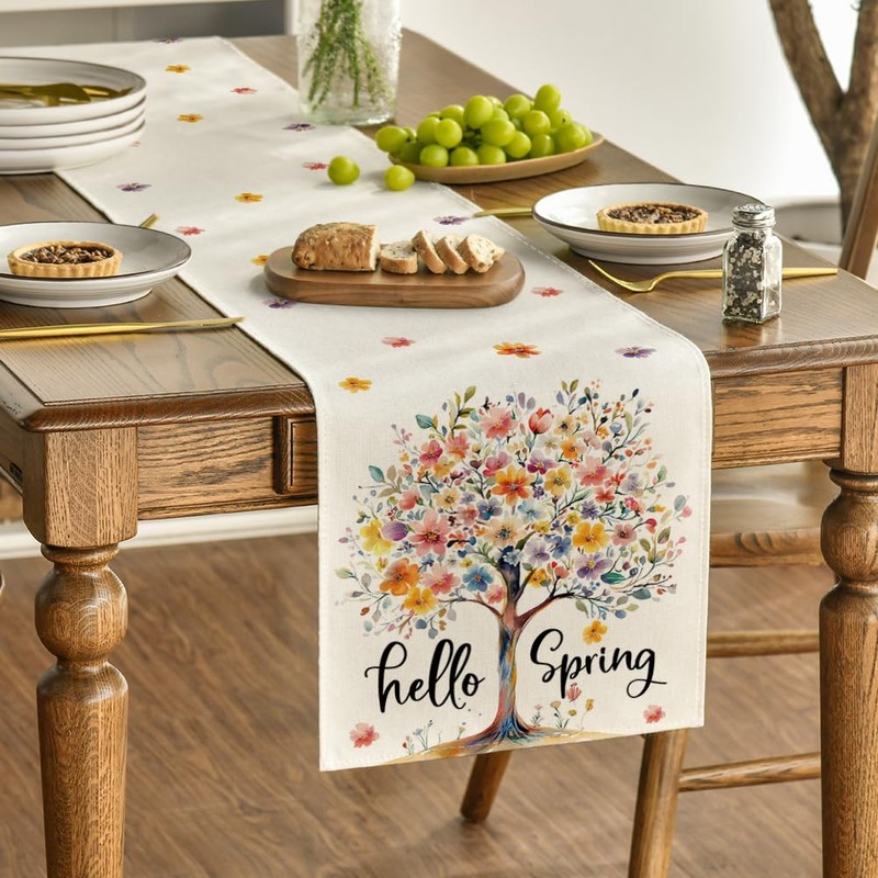 Bloom Flower Tree 210 GSM Hello Spring Table Runner, Seasonal