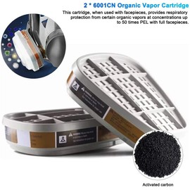 2pcs 6001CN Organic Vapor Cartridge,10pcs 5N11 Particulate Cotton Filter,2 pcs 501 Filter Cover Filter combination for 6800?6200?7503?3200 Respirator