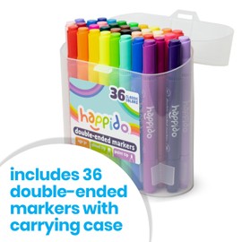 International Arrivals Double Sided Marker Sets for Kids Happido, Set of 36 Water Based Non Toxic Markers with Case, Great School Supplies, Art and Stationery Set