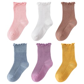 DEEKEY Baby Girls Socks Toddler Ruffle Girls Frilly Lace Dress Socks Cotton Crew Socks