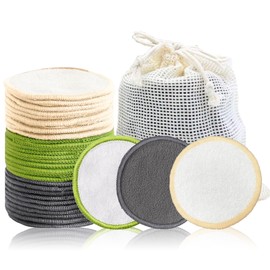 Minasuki Reusable Makeup Remover Pads - 30 Packs Soft & Washable Bamboo Cotton Rounds, Reusable Face Pads for Skincare & Cleansing, Cotton Rounds with Laundry Bag