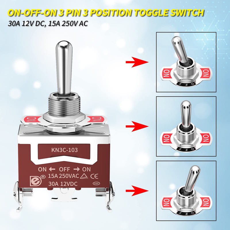 Joinfworld Waterproof Toggle Switch 12V DC 30A On Off On