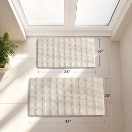 Bath Mats for Bathroom 24''x 16'',Bathroom Mat White Shower Rug,Non Slip Absorbent Boho Bath Rugs,Washable Quick Dry Shower Mats,Checkered Pattern Ultra Soft Bathroom Mat