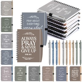 Kosiz 100 Pcs/ 50 Set Christian Gift Bulk Include Spiral Notebook and Bible Verse Ballpoint Pen Prayer Journal Religious Scripture Notepad Mothers Day Gift for Women Church Sunday Family (Dark Color)