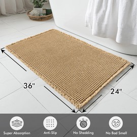 MIULEE Set of 2 Waffle Bathroom Rugs, Boho Bath Rugs Non Slip Washable, Super Absorbent Bath Mats, Ultra Soft Rubber Backed Shower Mats for Bathroom Floor, Tub and Shower, Brown, 24x36 Inch