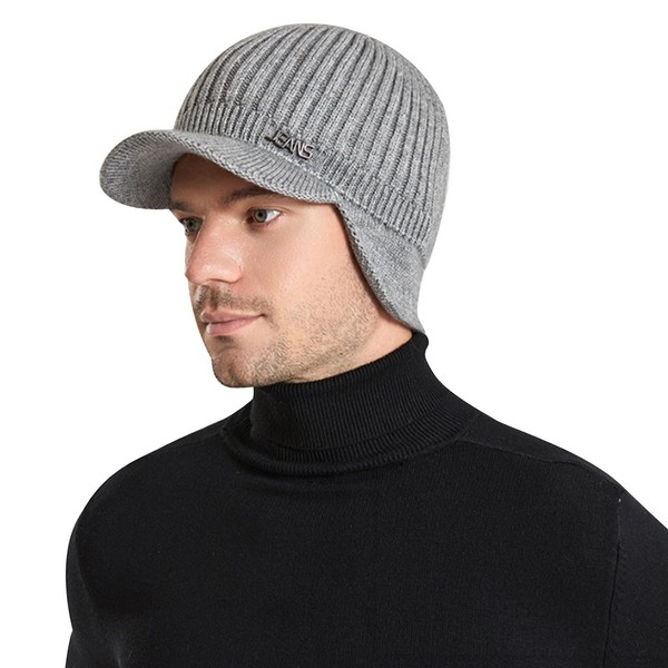 Mayoii Winter Beanie Hat with Visor for Men, Stretchy Knit