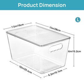 Vtopmart Vtopmart 6 Pack Clear Stackable Storage Bins with Lids, Large Plastic Containers with Handle for Pantry Organizer and Storage,Perfect for Bathroom,Cabinet,Kitchen,Fridge,Closet Organization