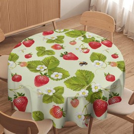 JanJCurt Strawberry Tablecloth, Summer Delicious Big Strawberries Rustic Farmhouse Flower Bee Print Table Cloth Cover for Party Dinning Kitchen Wedding Home Decor 36x36in