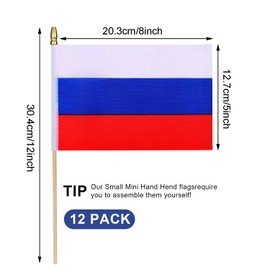 HSQCEZ 12Pcs Small Russia Flags on Wooden Stick Mini Russians Flag Hand Held Flag Decorations,5x8 Inch