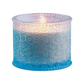 POL Embossed Blue Glass Jar Scented Candle | 55-65 Hours Burn Time | English Pear & Freesia