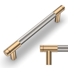 Amerdeco 10 Pack Champagne Bronze and Brushed Nickel Knurled Cabinet Pulls 5 Inch Hole Center to Hole Center Kitchen Cabinet Handles for Drawer Dresser, Cupboard and Wardrobe ZH0040