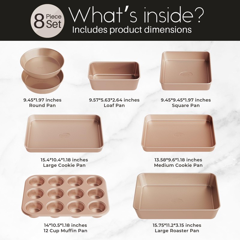 Slow Slog Baking Pans Set 8-Piece Bakeware Sets, Baking Sets