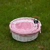 Traditional White Round Willow Gift Basket with Pink and White