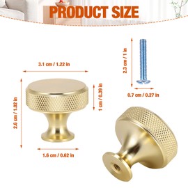 Konesky Single Hole Cupboard Handles,10 Pcs Gold Brass Drawer Knobs,Kitchen Cabinet Handles,Cabinet Knobs Gold Handles for Drawers Dresser, Cupboard and Wardrobe 3.1 x 2.6 Cm