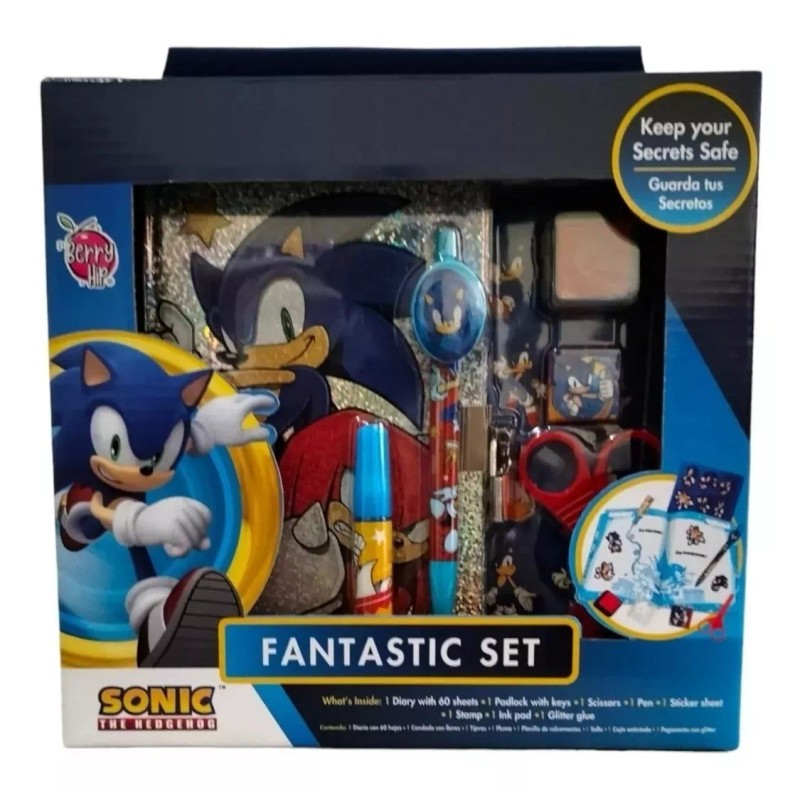 Misorel Set Sonic Diario Secreto 60 Hojas Candado Accesorios Regalo