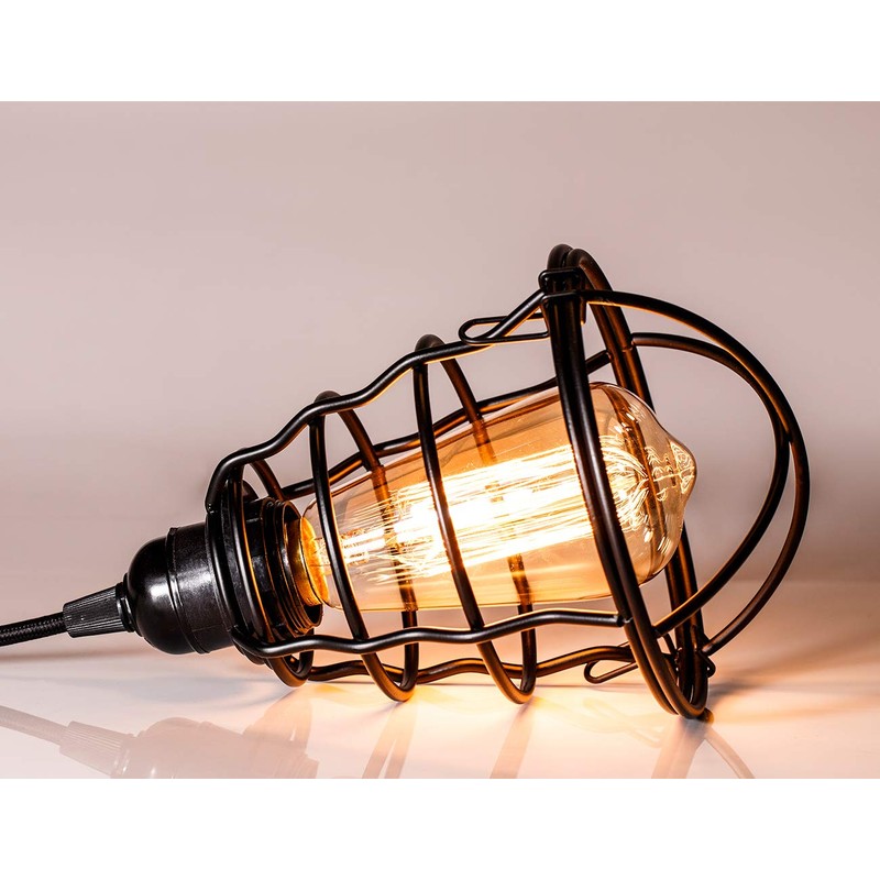 Industrial Plug in Pendant Light, Asnxcju Vintage Hanging Cage Pendant
