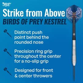 Shot! Darts Steel Tip, Birds of Prey Kestrel (23g/24g/25g/27g), 90% Tungsten Barrel, Handcrafted Professional Dart Set & Flights Made in New Zealand, Metal Tip for Bristle Dartboard