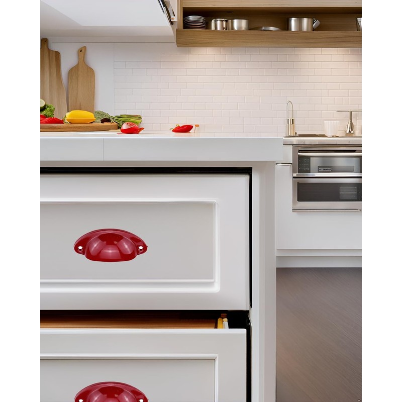 Nicerity Cup Pulls Shell Pull Handles Red for Dresser Kitchen