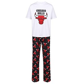 Mens Character Pyjamas Sleep Lounge Night Wear M to XXL Basketball Short Sleeve PJ Set (Chicago XXL)