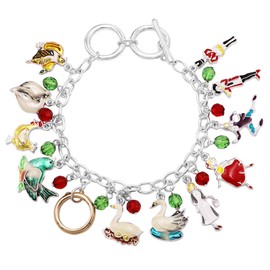 Rosemarie & Jubalee Women's Stylish 12 Days Of Christmas With Multiple Enamel Charms Holiday Toggle Clasp Link Bracelet, 7"-8.5"
