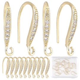 CREATCABIN Pack of 22 Zirconia Earring Hooks, 18 Carat Gold-Plated Brass, Fish Hooks, Ear Hooks, Vertical Loop, French Earring Connectors for DIY Jewellery, Earring Making, Women, 15 x 2 mm